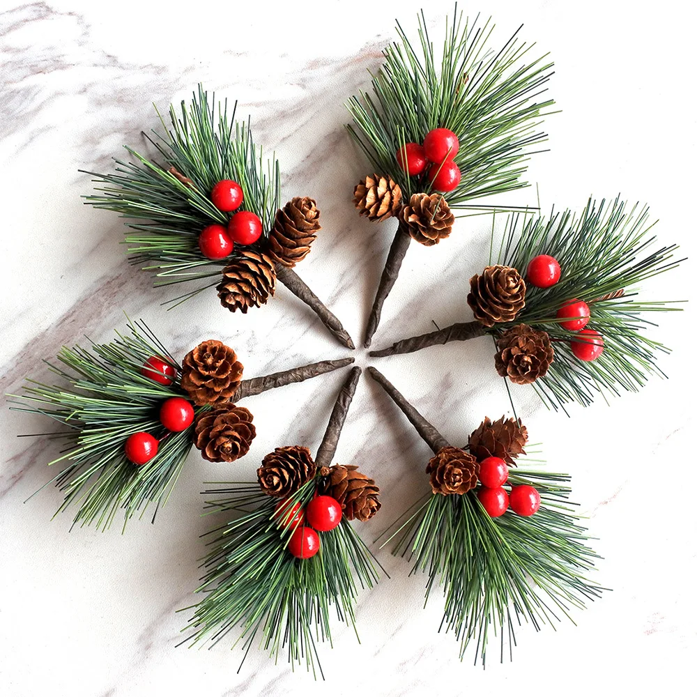 

1/5PCS Mini Artificial Pine Needles Christmas Pine Cone Bell Pine Cone Artificial Pine Artificial Flower Holly Branch Xmas Decor