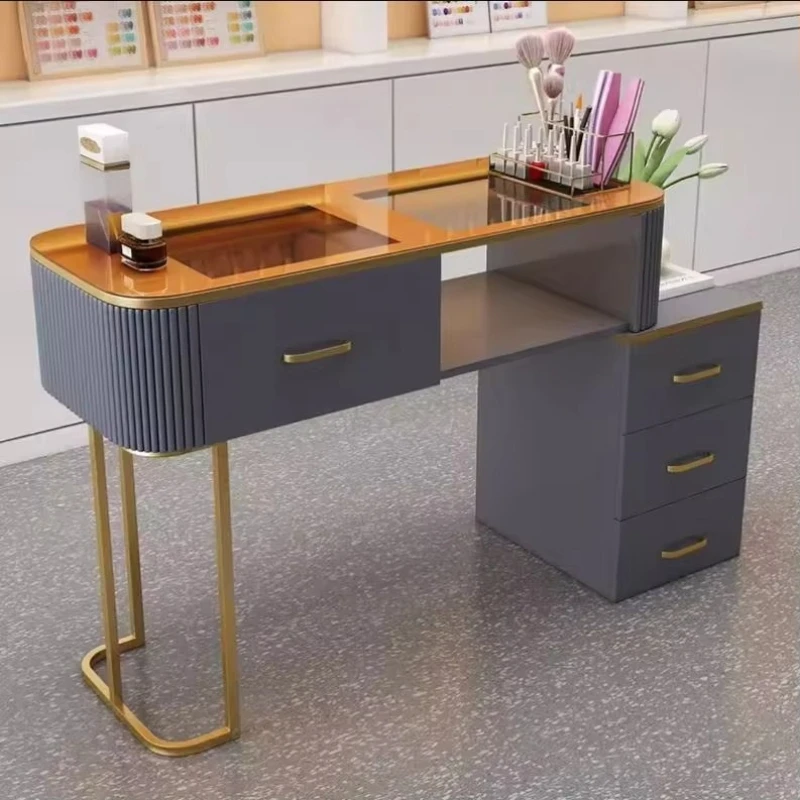 

Hot Selling White Modern Design Nail Table Durable Glass Beauty Equipment Salon Nail Table