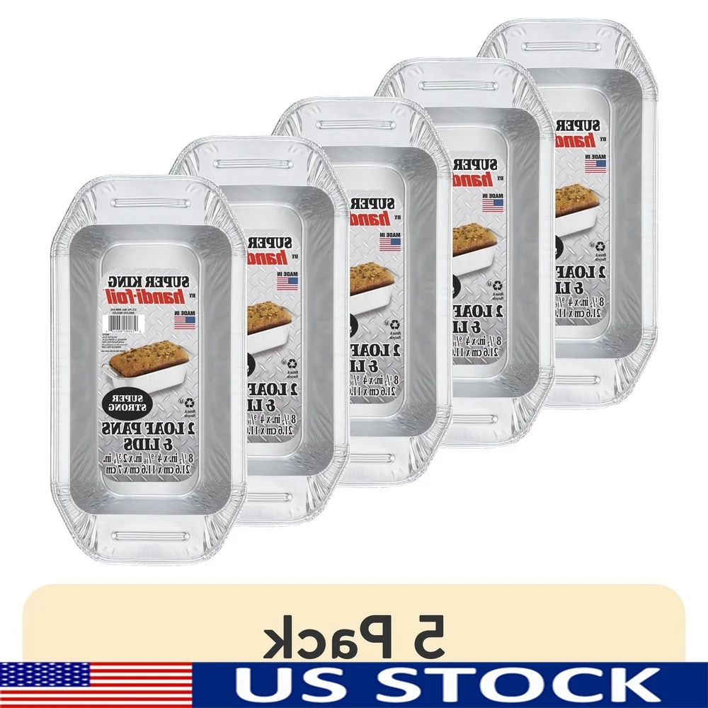 

5 Pack Disposable Aluminum Foil Loaf Pan with Handles and Lid Eco-Friendly Easy Clean Ideal Baking Meat Bread Cakes