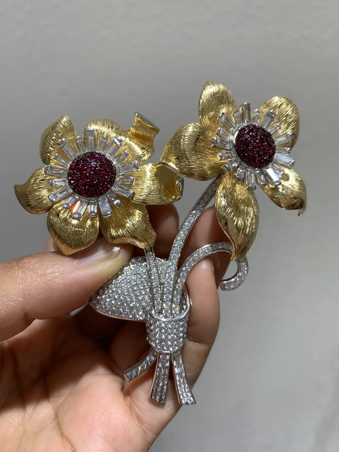 925 sterling silver with cubic zircon flower brooch & pendant double use plated white and gold gold fine women jewelry