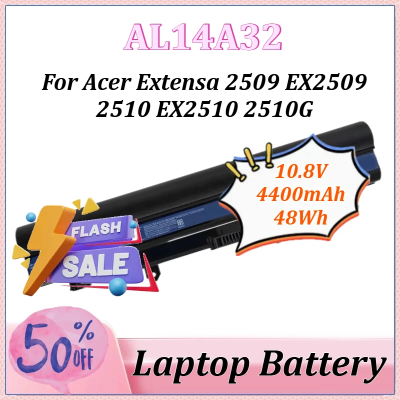 

10.8V 4400mAh 48Wh AL14A32 Laptop battery for Acer Extensa 2510 EX2510 2509 EX2509 2510G EX2510G 31CR17/65-2AL14A32 KT.00603.008