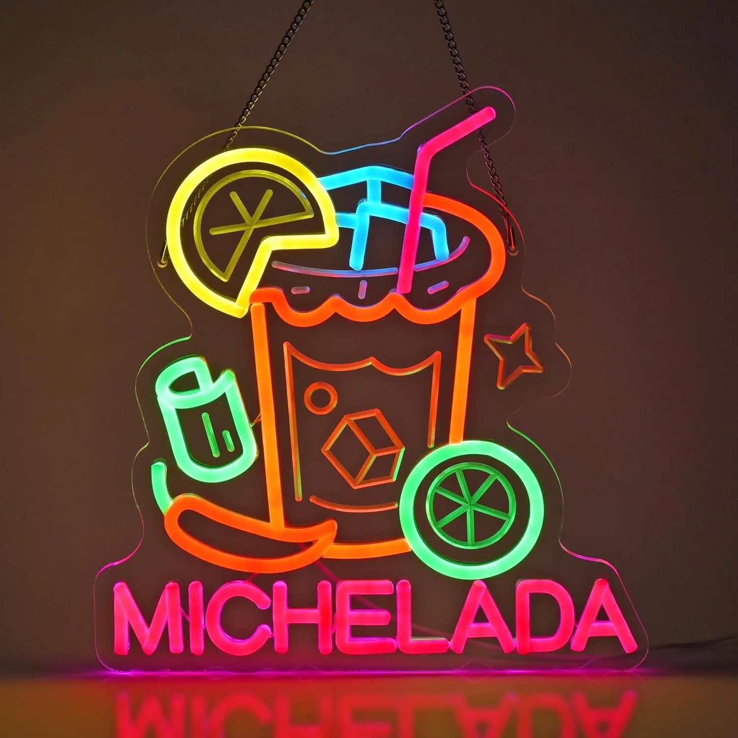 Michelada Neon Sign LED Cocktail Neon Lights for Mexican Restaurant Bar Man Cave Kitchen Party Home Hanging Decor USB Dimmable