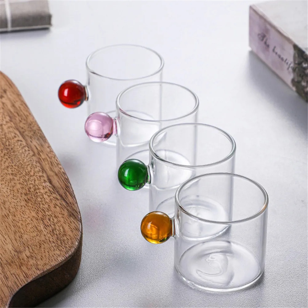 Glass Cups 120ml Wood Handle for Tea Milk Jug Clear Coffee Shot Glass Kitchen Mugs Heatable Tea Milk Coffee Jar Glass Cups