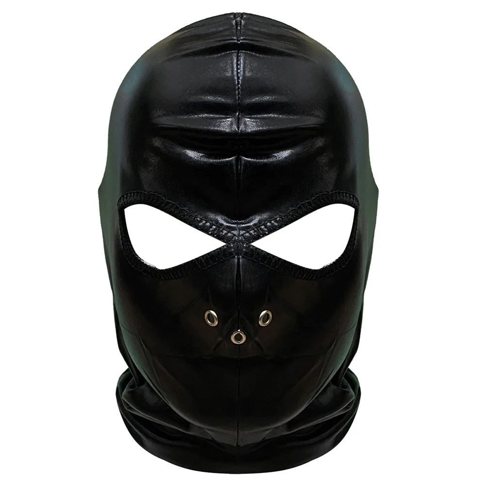 Unisex Black Patent Leather Hood Mask Spandex Breathable Mens Latex Headpiece Coplay Mask For Costume Party Role Play Headgear