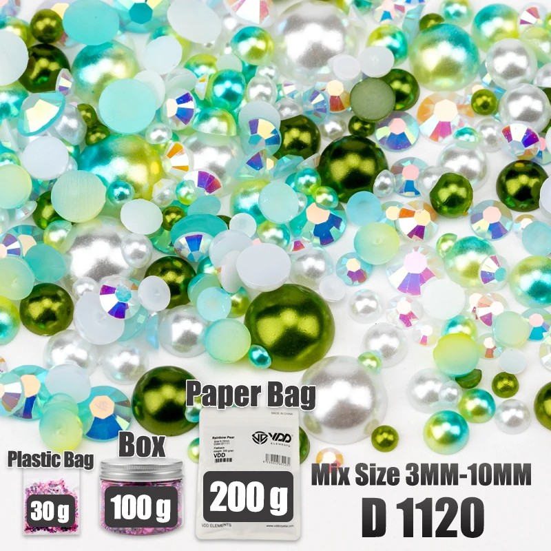 VDD 30/60/100/200g Großhandel Gemischte Größen ABS Halbrunde Perlen Flache Rückseite Perlen Farbige Harz-Strasssteine für Handwerk Nagelkunst DIY Dekoration – Detail 27