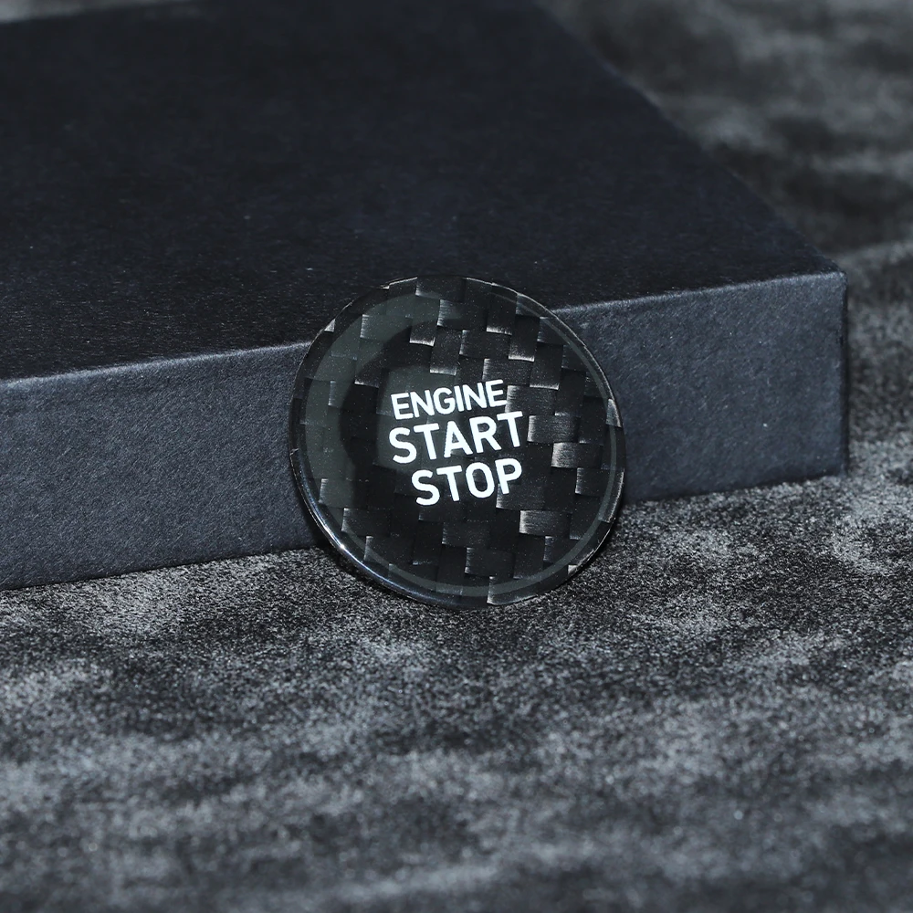 مناسبة لسيارة Genesis غطاء أزرار التشغيل بلمسة واحدة، غطاء مزخرف بمفتاح التشغيل الصلب من ألياف الكربون الحقيقية G70 G80 G90 Gv70 Gv80 Gv60 ملصق داخلي أسود #2