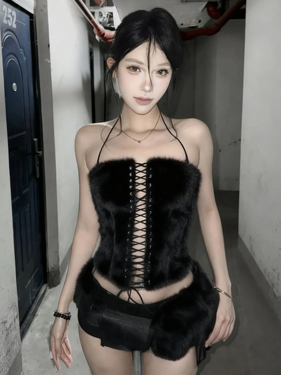 

WEIRD PUSS Gothic k Sweet Spicy Sle женский жилет с вырезами на бретельках крутая облегающая повседневная верхняя одежда