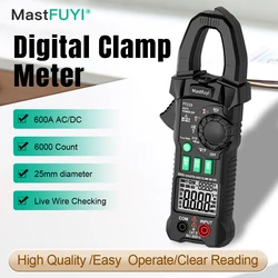 MASTFUYI Digital Clamp Meter  6000 Counts 600A AC/DC Current Multimeter Voltage Resistance Tester Capacitance NCV Test