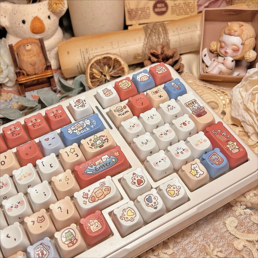 

130 keys, bear workshop, round ears, keycaps, for Cherry MX 61 68 104 108 mechanical keyboard