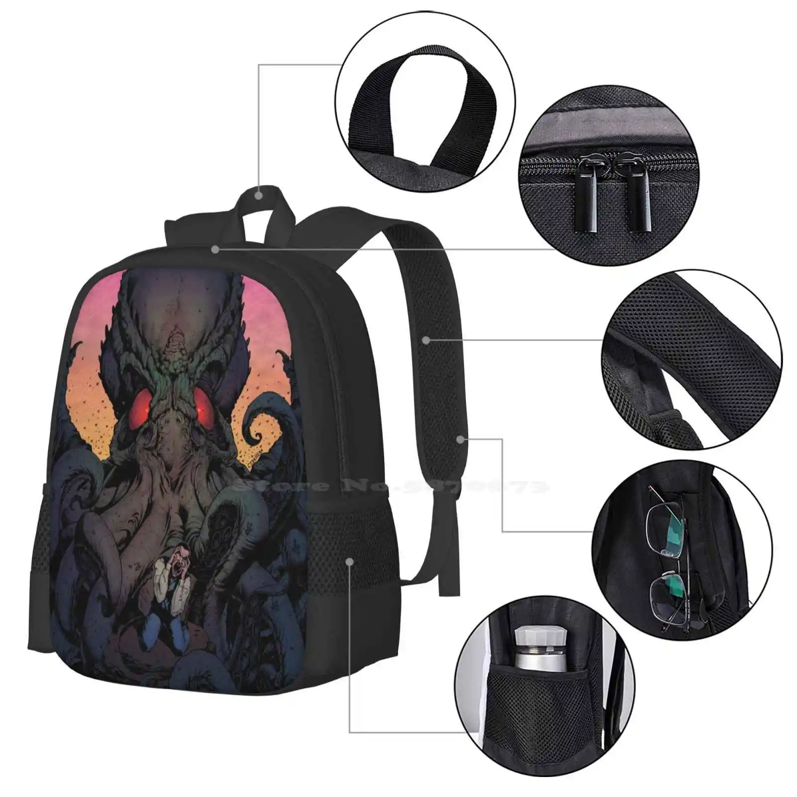 The Eternal Cthulhu Teen College Student Backpack Pattern Design Bags Cthulhu Hplovecraft Horror Monsters Johncebollero Tattoos