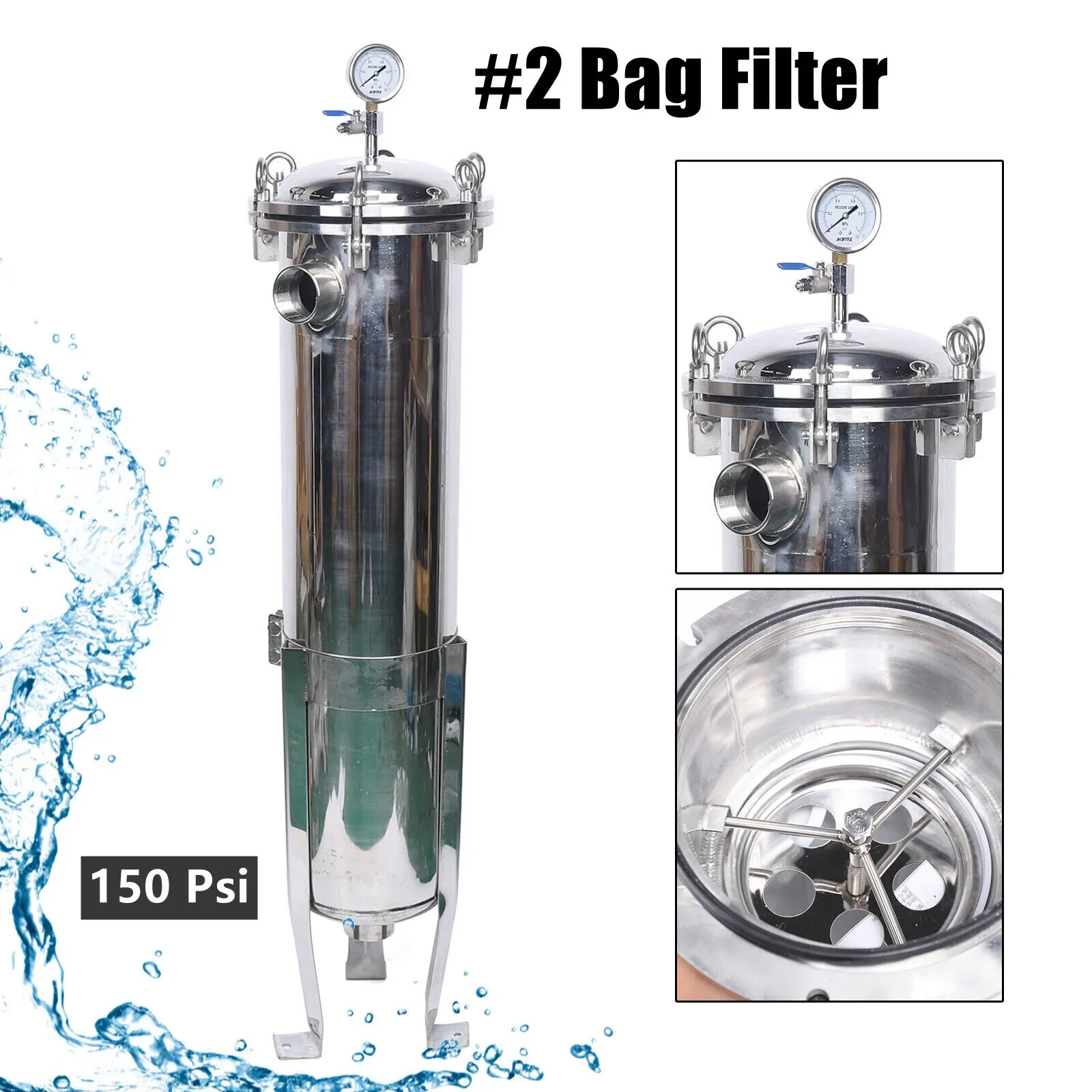 غطاء مرشح للأكياس من الفولاذ المقاوم للصدأ NPT مقاس 2 بوصة # 2 حقيبة شبكية 150 رطل لكل بوصة مربعة داخل/خارج موديل أمريكي