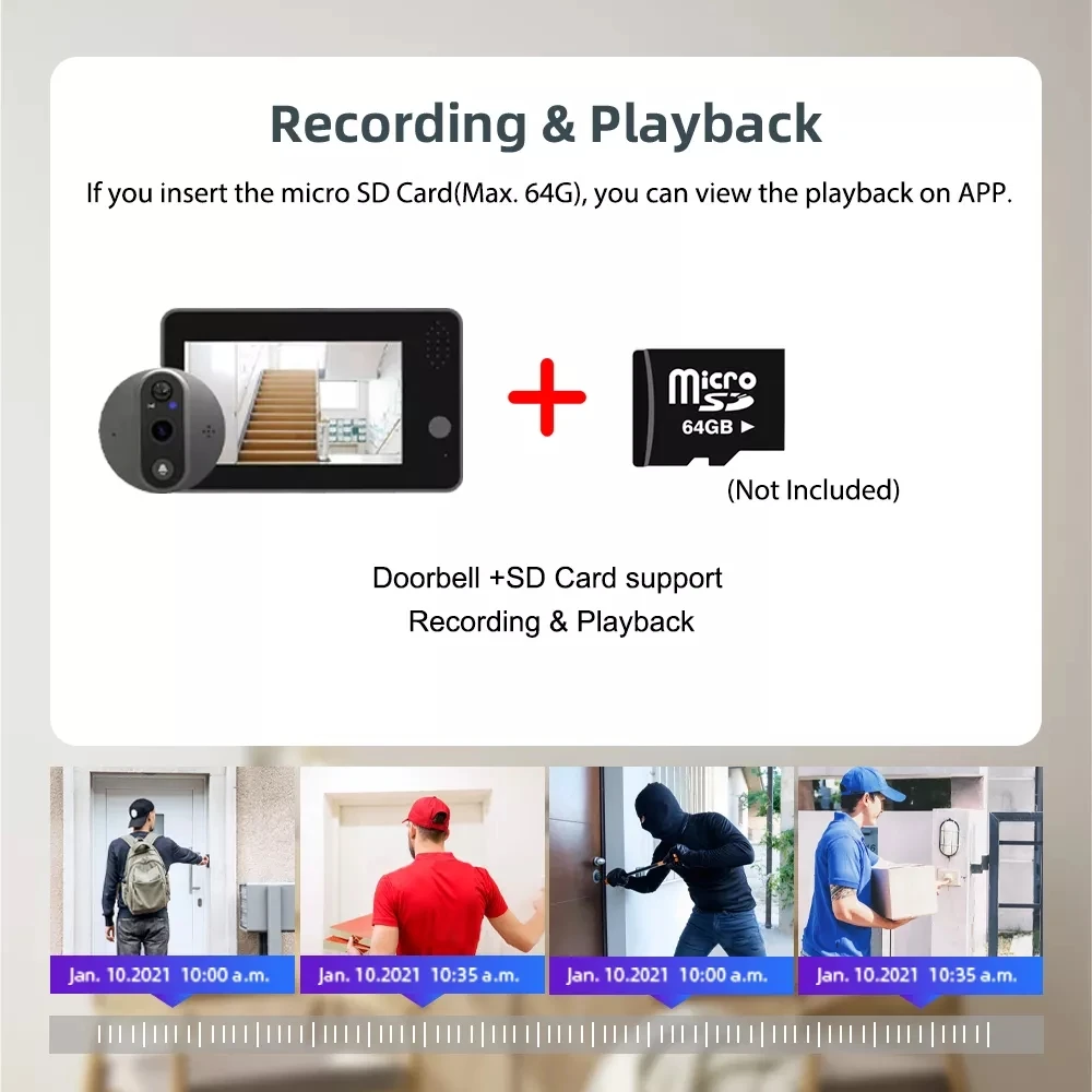 Imagem -06 - Tuya Smart Wifi Video Campainha Peephole 1080p Visualizador de Porta sem Fio Câmera Intercomunicador 4.3 Tela Registro de Movimento