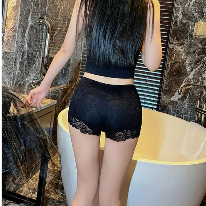 مثير الدانتيل سلامة السراويل عالية الخصر المضادة للانظر من خلال Undershorts أنيقة طبقة مزدوجة الملابس الداخلية السراويل لارتداء تحت التنانير وحده #3