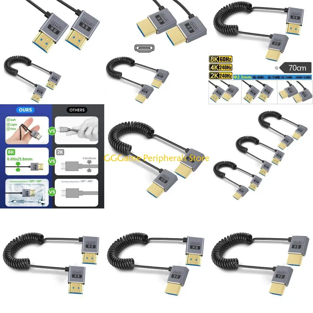 

U55B 2.1 Version 8K 60Hz Video Cord Coiled with Right Left Elbows Option Spring Line