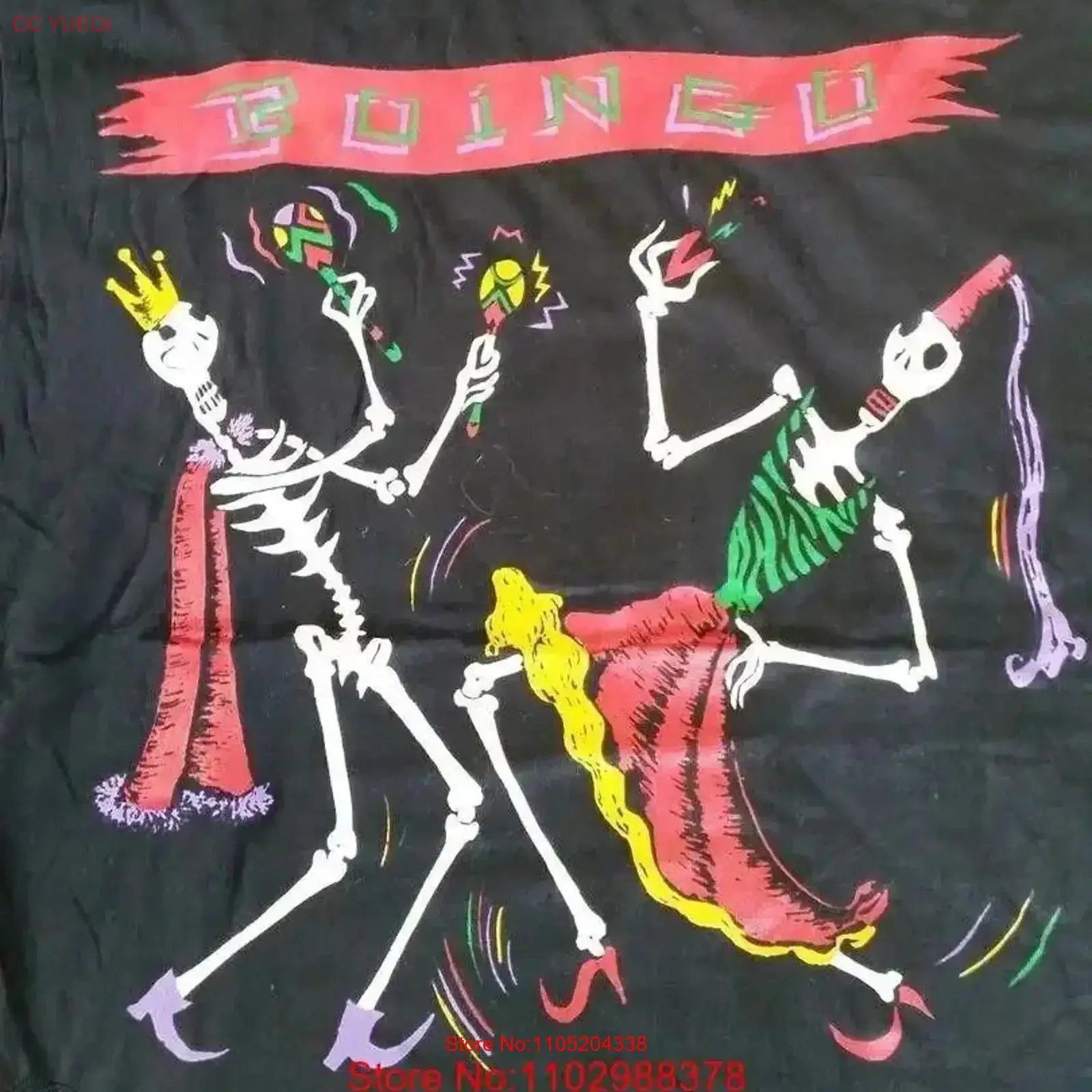 خمر أونغو بونغو الرقص الهياكل العظمية القطن الأسود كامل الحجم تي شيرت MC057 غسلها قليلا لينة خمر غسلها