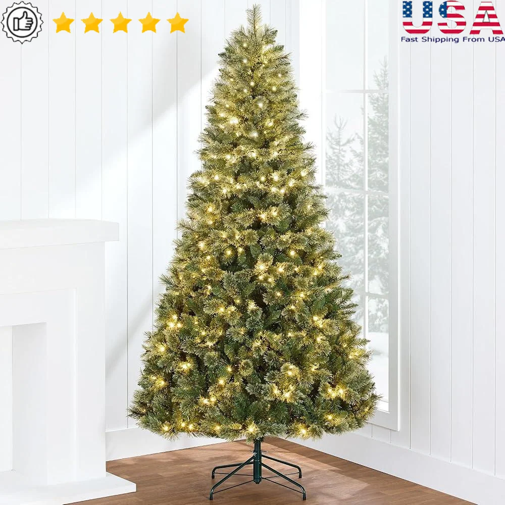 

Pre-Lit Cashmere Christmas Tree 7.5ft Premium Artificial Holiday Decor Cordless LED Lights Easy Assembly Flocked Branches