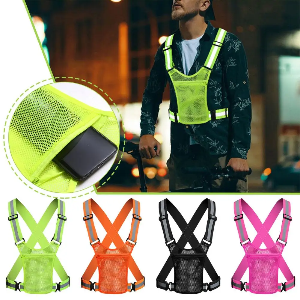 Reflective Safety Vest Traffic Safety Adjustable Elastic Vest With Pockets Suitable For Traffic Control Running Cycl T0o3