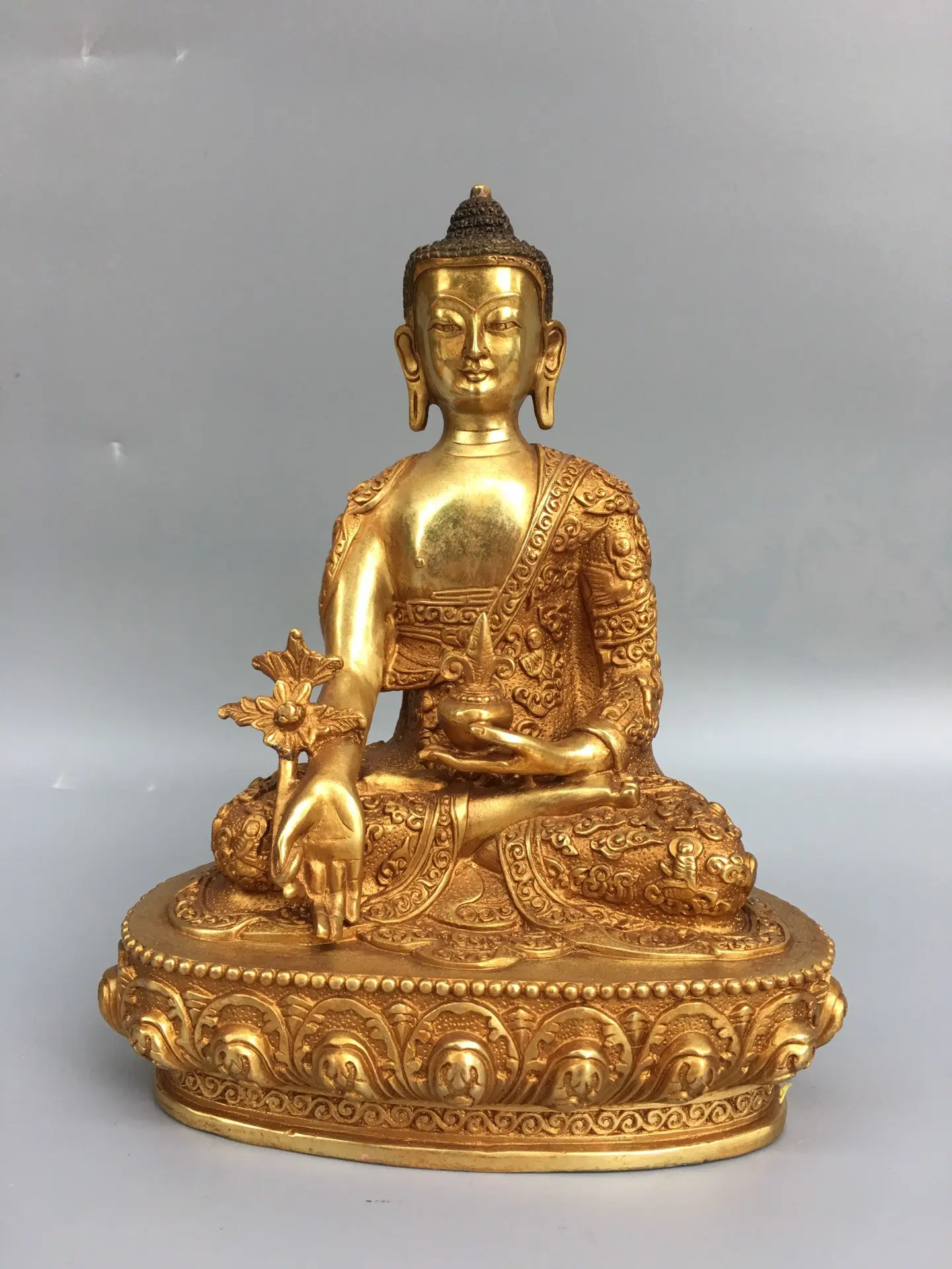 

22cm Tibetan Pure Copper Brass Gilded Shakyamuni Amitabha Buddha Home Buddha Hall Decoration