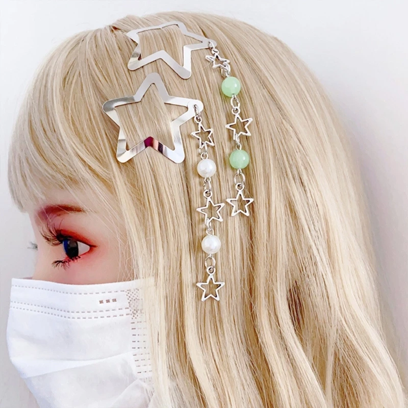 Star Fringe Pendent Hair Clip Hairpin with Decoration Colorful Hair Barrette for Girls Y2k Ornaments Hair Accessory