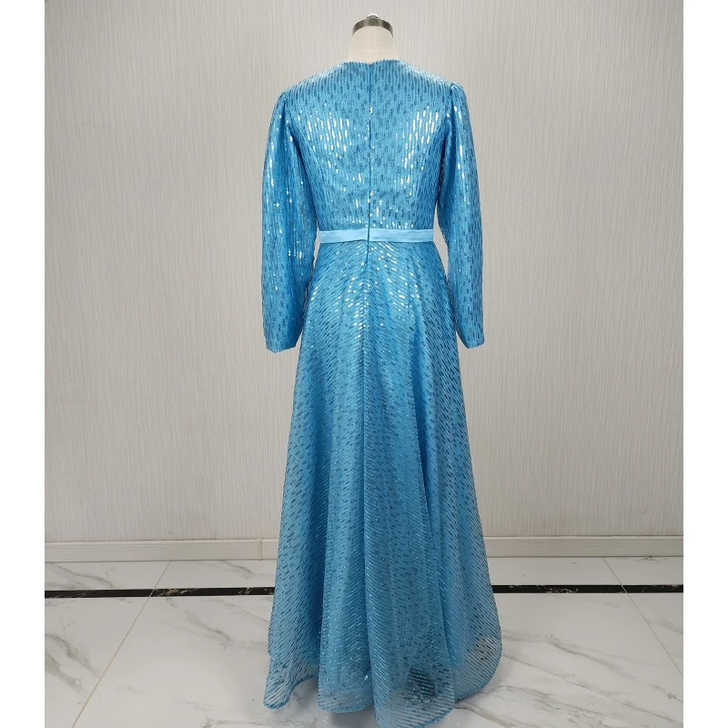Robe De soirée modeste personnalisée, Photo réelle, paillettes bleues, ligne complète, ligne a, longueur au sol, grande taille, Robe De soirée formelle