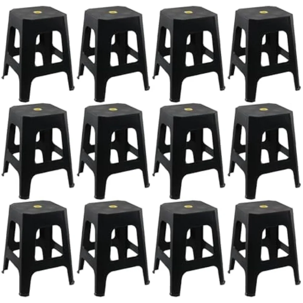 

12-Pack Square Stackable Plastic Stools, Plastic High Stool Chair, Black