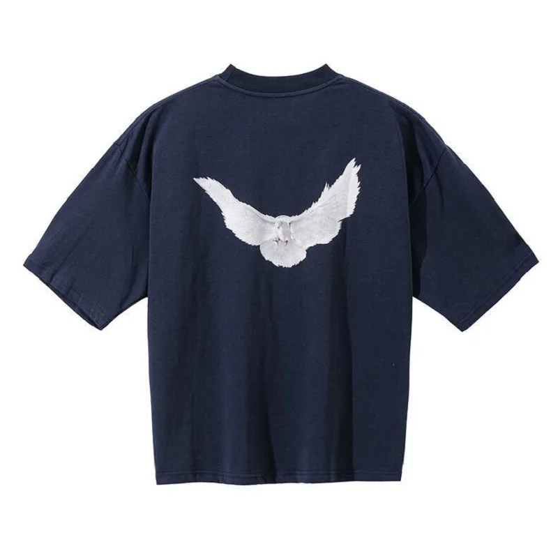 wuxiate  Kanye West Streetwear Vintage YZY DOVE DONDA Loose Ovesized Pigeon print T-shirt tops tee for men Casual top