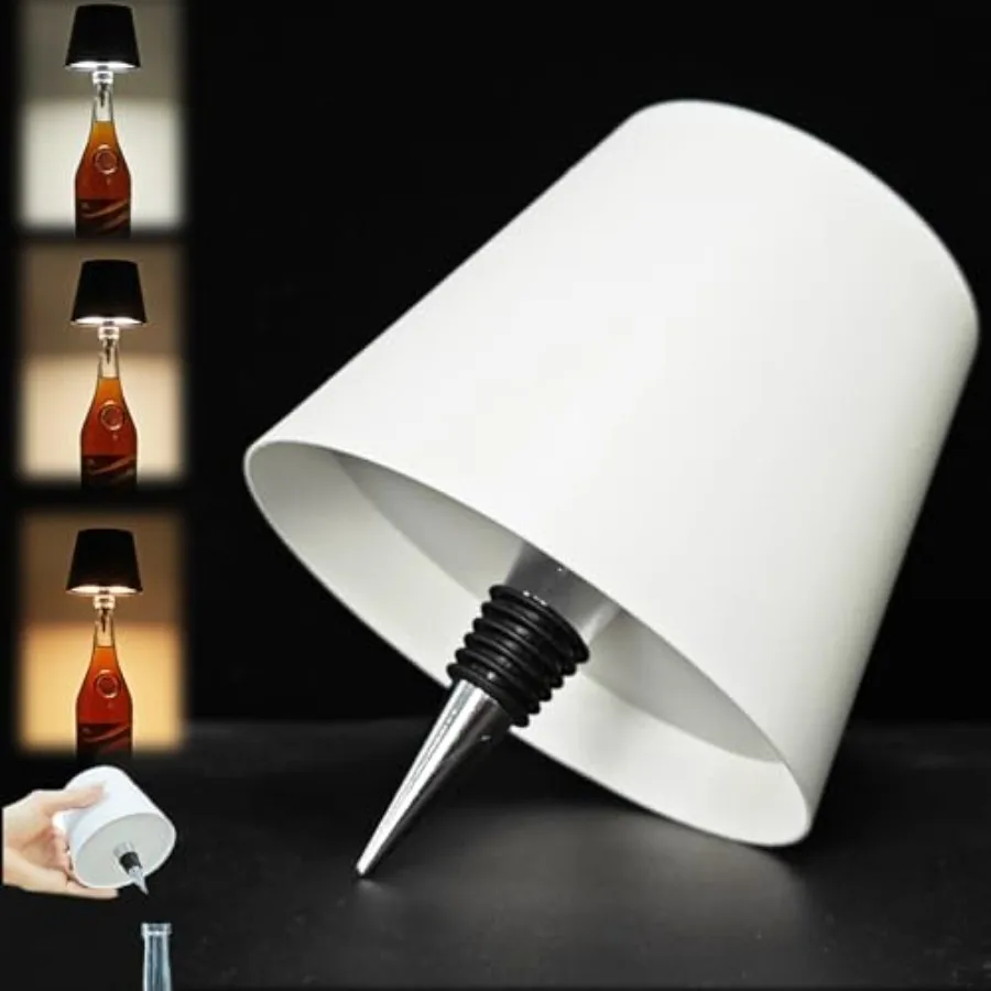 Wireless Wine Bottle Lamp, 3 Color Light Dimming Metal Wine Bottle Light, Rechargeable Waterproof Bottle Touch Lamp Head with f