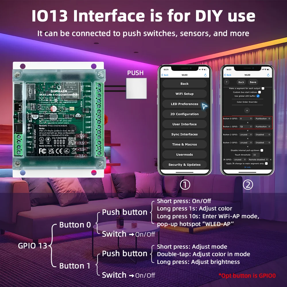 DOMRAEM 4-Kanal ESP32 Ethernet WLED-Controller für DIN-Schienenmontage, 30A 4x7,5A Unabhängige Sicherungen, WiFi Musik-Sync WS2811/12 RGBIC Streifen DIY – Detail 14