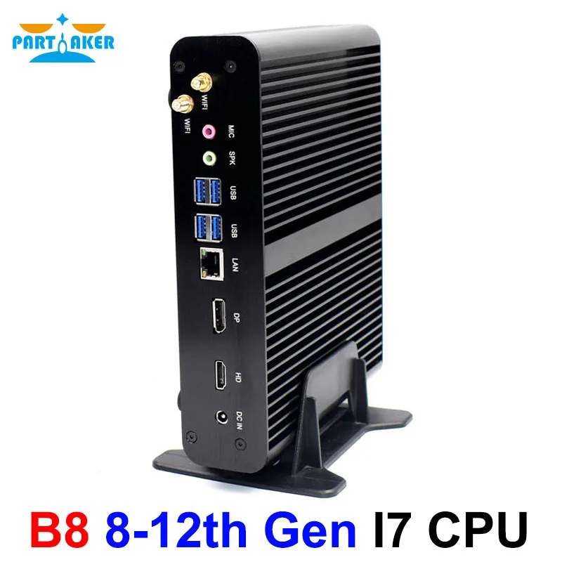 Partaker Fanless Mini PC Intel Core I7 1165G7 10710U 10510U 1260P 8565U 4K Dual DDR4 M.2 SSD WiFi NUC HTPC Business Computer