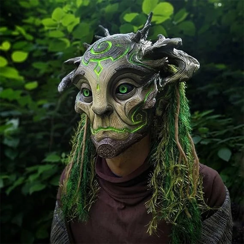 Halloween Waldgeist Maske Event Maskerade Cosplay Kostüme Requisiten Baum Elf Alter Mann Latexmaske Realistischer Baum Alter Mann Kopfbedeckung