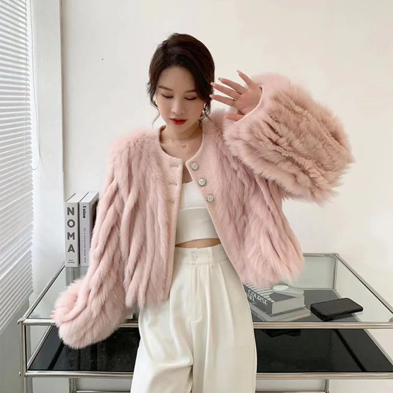 Fox Fur Jacket Women's Short Outwear Autumn Winter New Korean All-Match Button Thick Warm Tops Loose Long Sleeve Warm Fur Coat