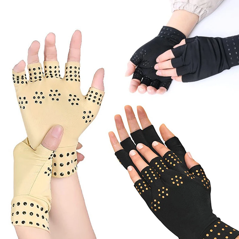 1 Pair Magnetic Gloves Men Women Arthritis Treatment Compression Half Finger Support Therapy Joint Pressure Non-slip Gloves