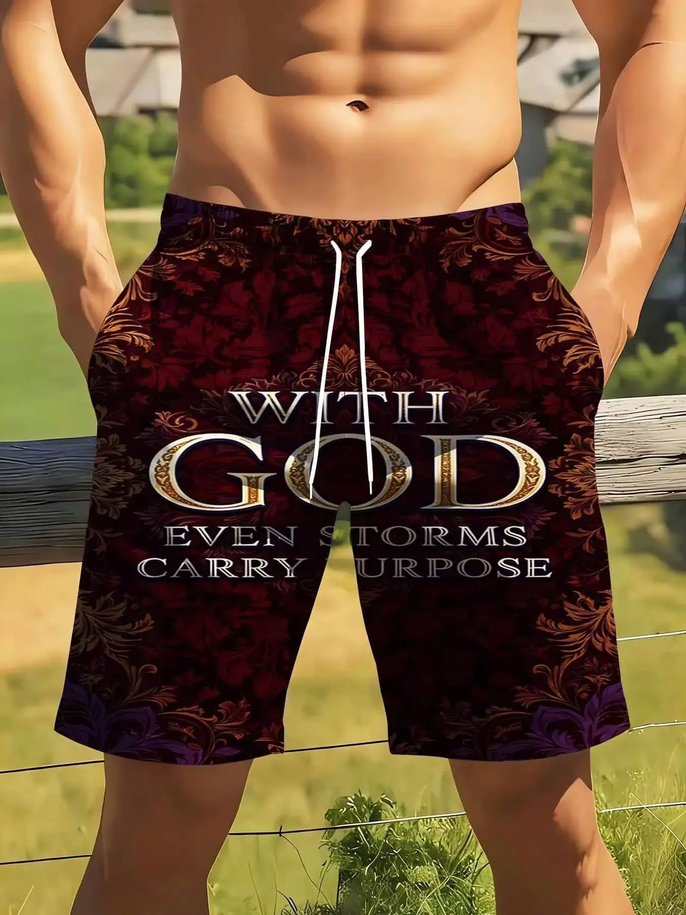 

With God Even Storms Carry Purpose Men Swim Trunks Quick Dry Beach Shorts [Plus-Size; Suitable For Casual And Athletic Wear]