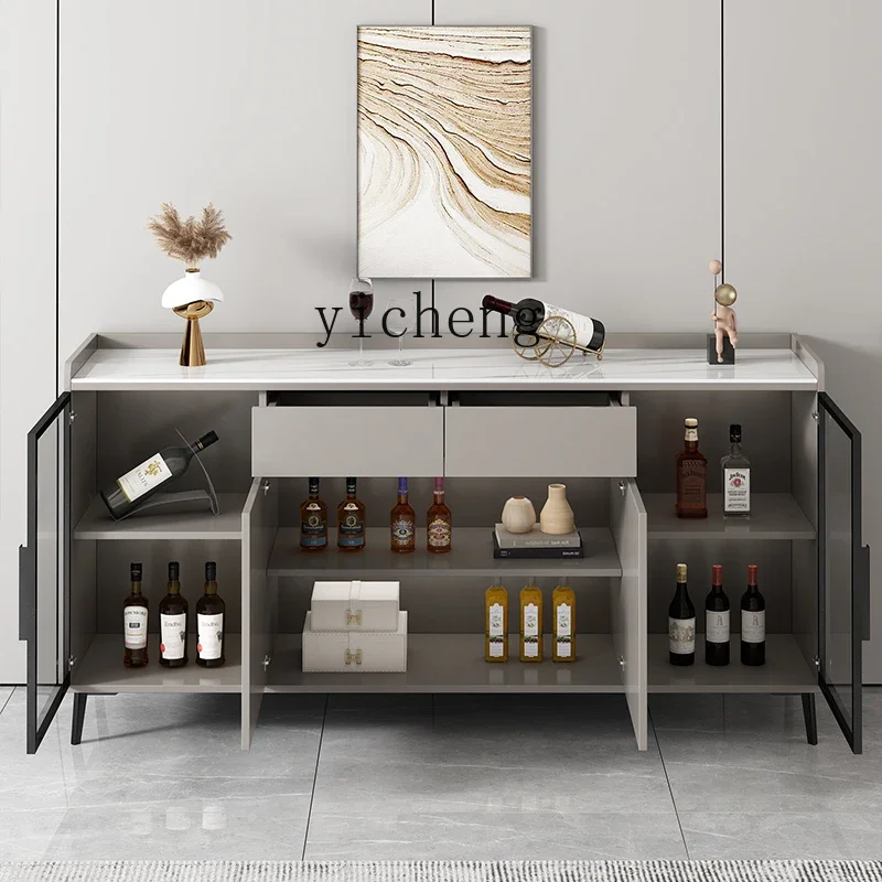 

ZK kitchen cupboard all solid wood rock slab storage against the wall light luxury high sense new Chinese style decor