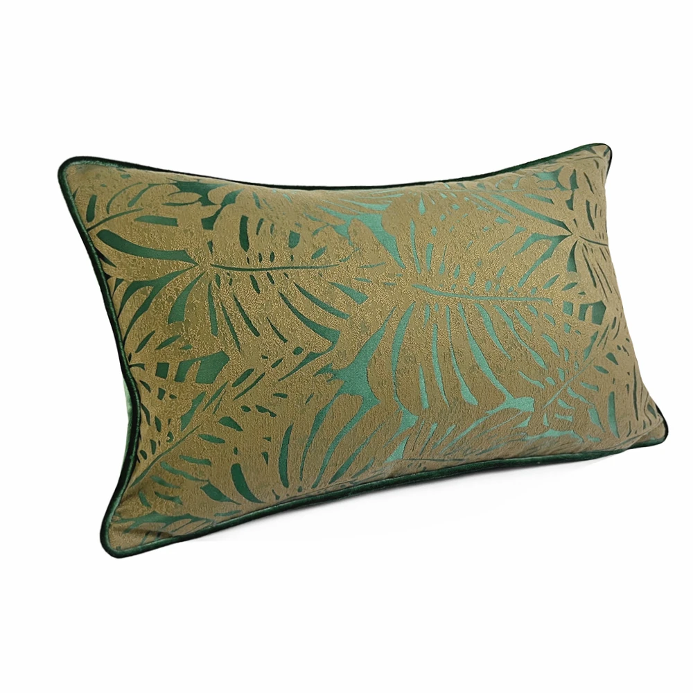 Vintage Dark Green Palm Leaves Woven Lumabr Pillow Case Waist Support Cushion Cover 30x50cm 1 Piece Pack
