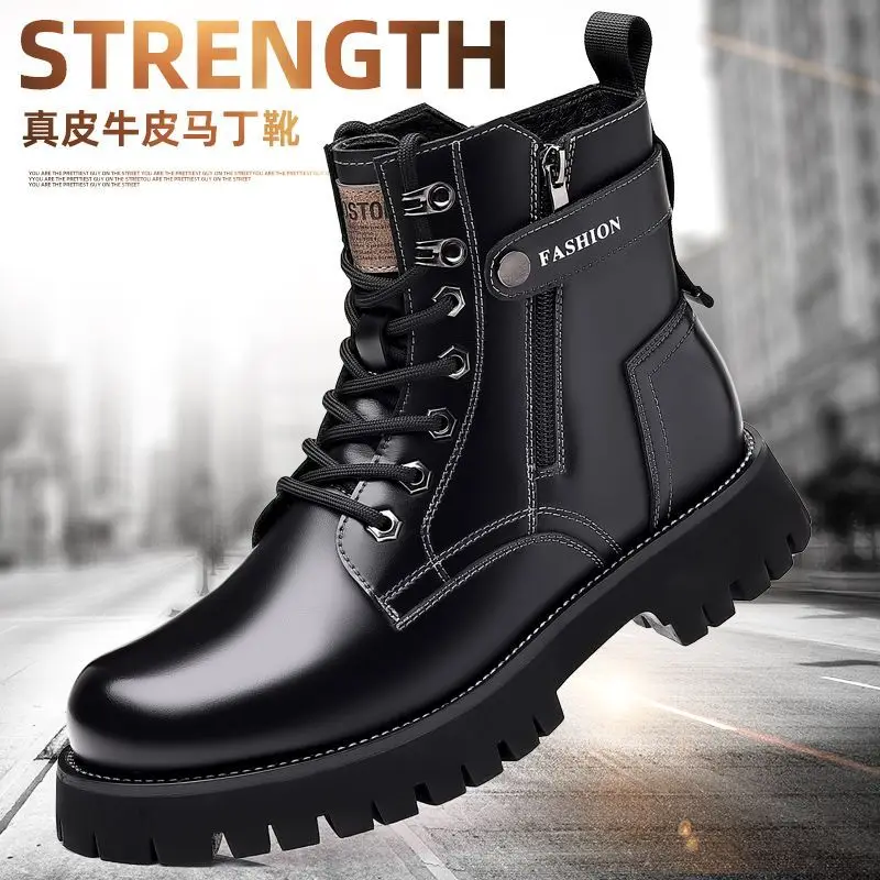 Men\'s Motorcycle Boots Casual Shoes Male Western Cowboy Boots Chelsea Ankle Botas High-Top Zipper Outdoor Leather Goth Boots