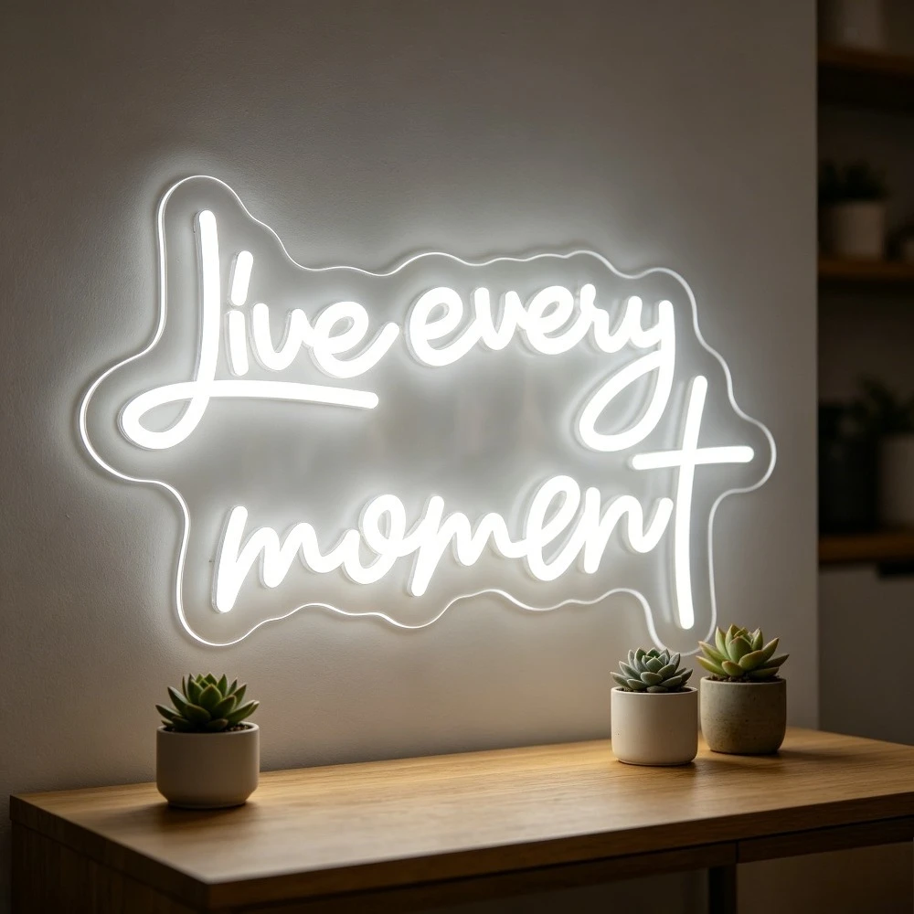 

Live Every Moment Neon Sign LED Night Light USB Dimmable Aesthetic Room Decor Living Bedroom Home Cafe Relax Inspiration Marquee