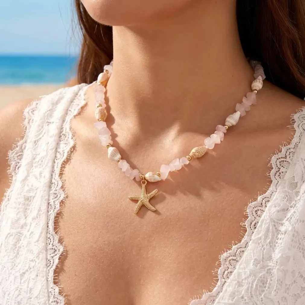 Bohemian Starfish Conch Pendant Necklaces For Women Colorful