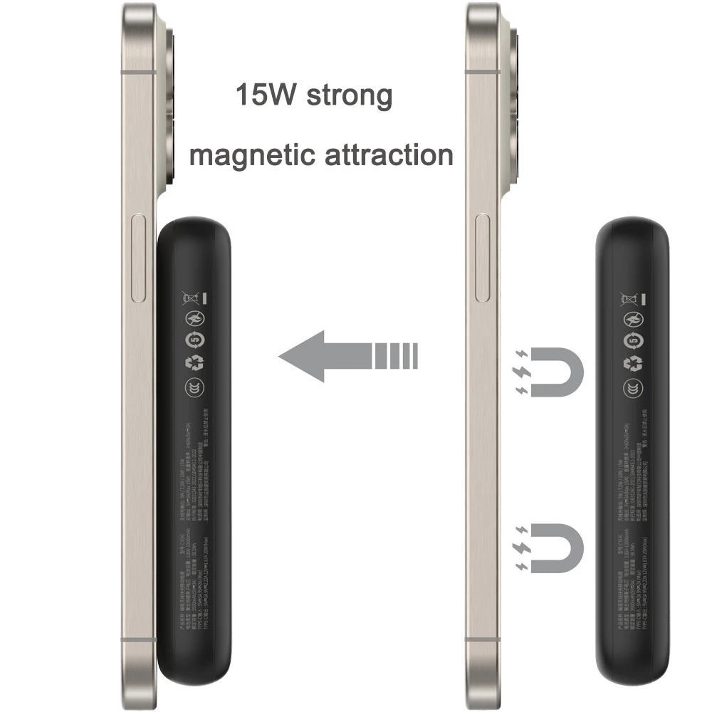 بنك طاقة 10000 مللي أمبير في الساعة مع شهادة CCC، شاحن محمول لاسلكي مغناطيسي، طائرة FAA آمنة لهاتف iPhone Samsung Huawei Xiaomi #4