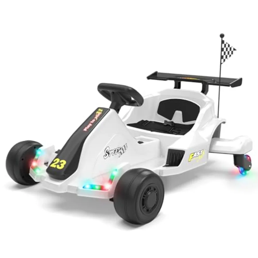 

12V Electric Go Kart for Ages 4+ with Music LED Lights Drifting Car featuring Swivel Rear Wheels Adjustable Seat Belt Outdoor R