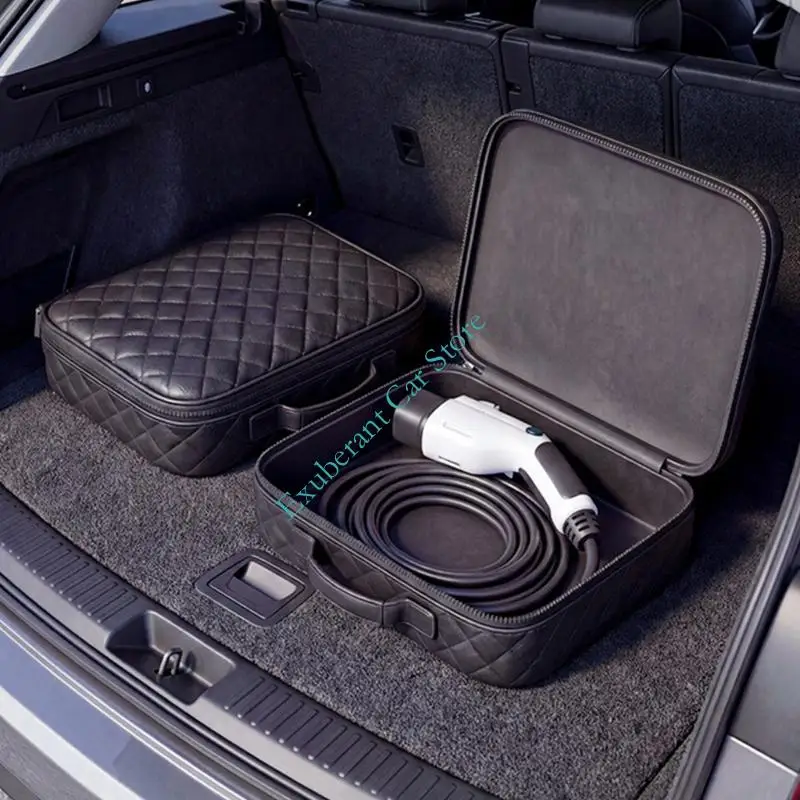 Waterproof PU Electric Vehicle Charging Cable Storage Bag With Reinforced Zippered For Automotive Car Use