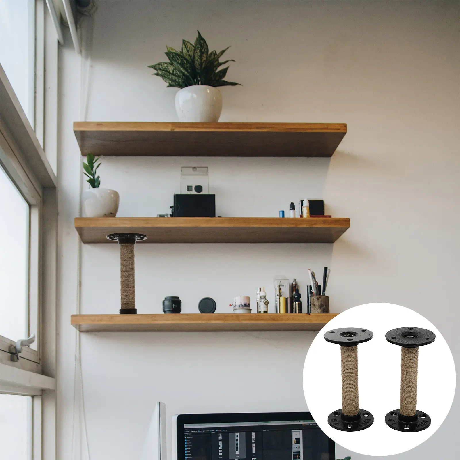 2Pcs High Quality Iron Pipe Rack Shelf Support Retro Design for Desk Table End Table Storage Shelf Bracket Strong Tough Iron