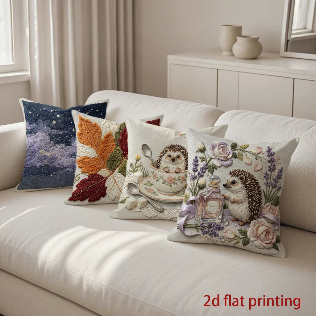 2D Autumn Hedgehog Starry Pillow Covers Pattern Cushion Cover Suitable for Sofa Bedroom Car Pillow Cover
