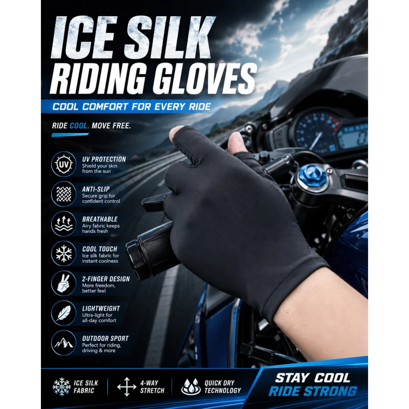

Cooling Sun Protection Gloves, Two-Finger Outdoor Riding Gloves