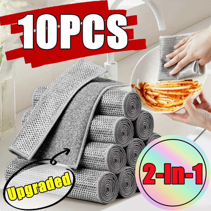 Neueste 10-1PC Verbesserte Stahl Draht Reinigungstücher Doppelseitige Verdickte Küche Dish Topf Pfanne Waschen Tuch handtücher Sauber Lumpen