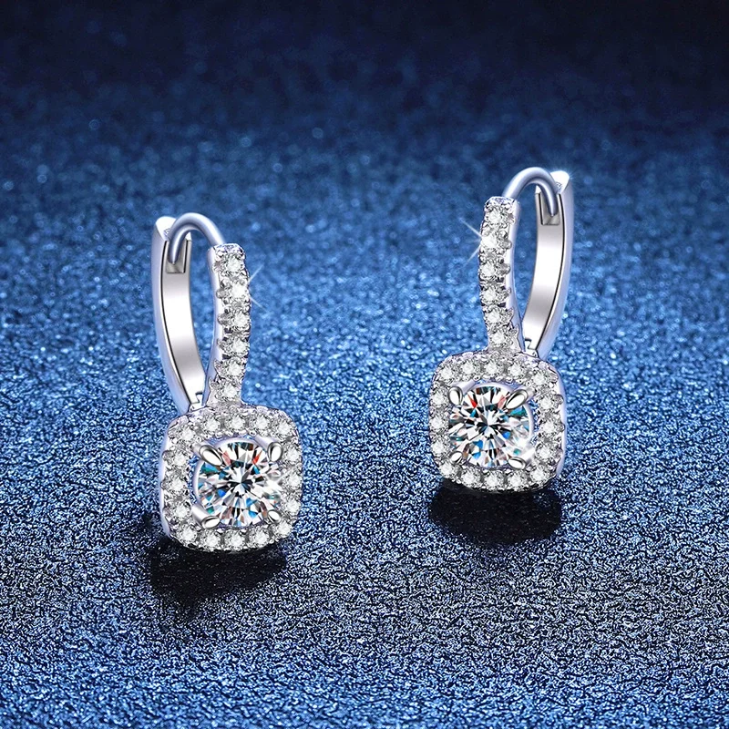 

E216 Lefei Fashion Color D Diamond-set Classic Moissanite Square Hook Earring Charm Women 925 Sterling Silver Party Jewelry Gift