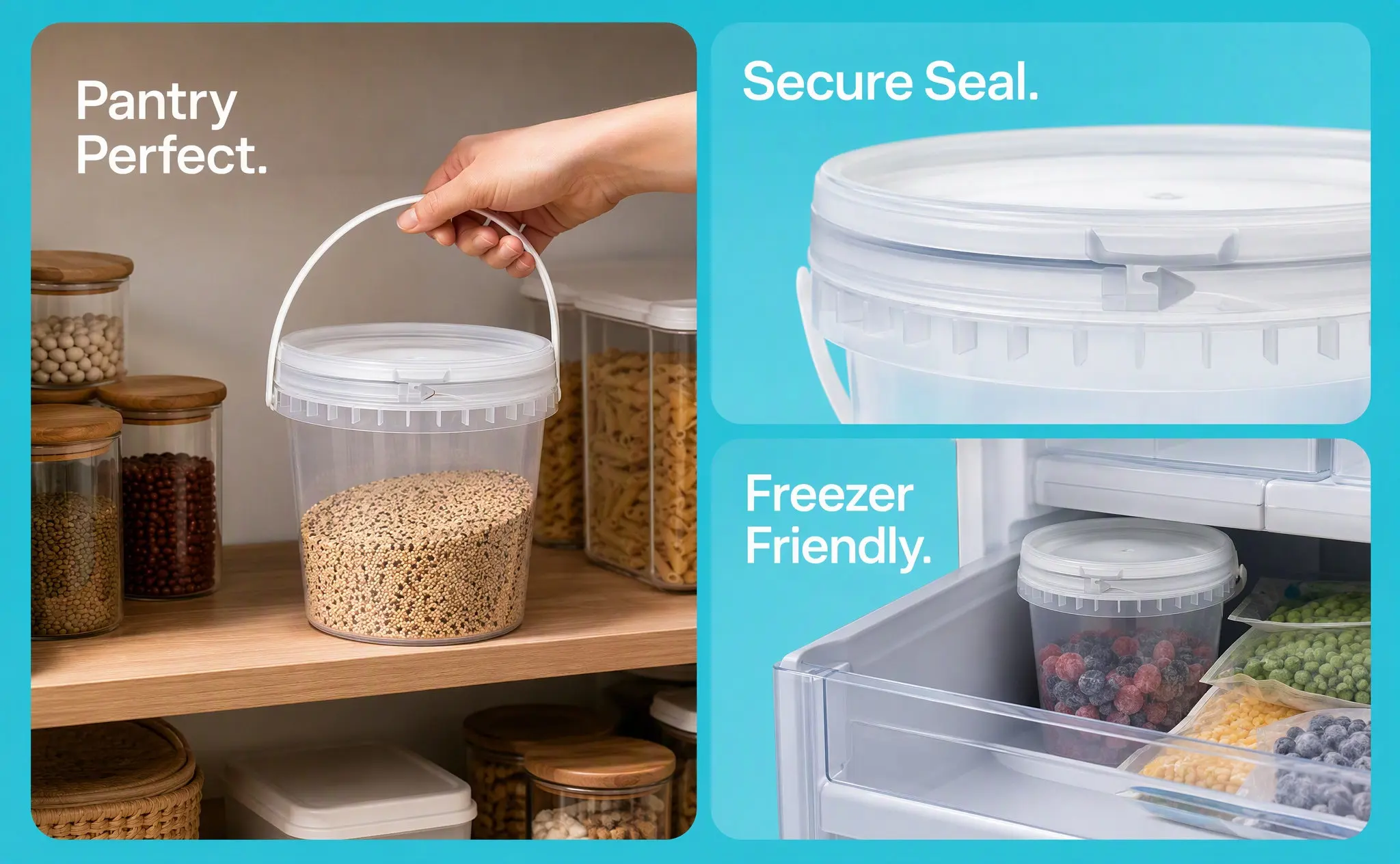 3Pcs Premium Thick Ice Cream Bucket with Airtight Sealing Lid Non-Stick Smooth Interior Freezer Container for Ice Cream Jam