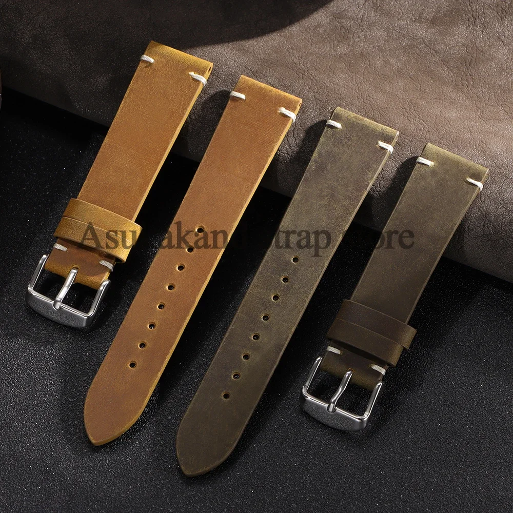 خمر لينة جلد طبيعي حزام الساعات ريترو حزام ل Seiko لسامسونج 7/6/5/4/3 الرجال النساء حزام 18 مللي متر 20 مللي متر 21 مللي متر 22 مللي متر سوار