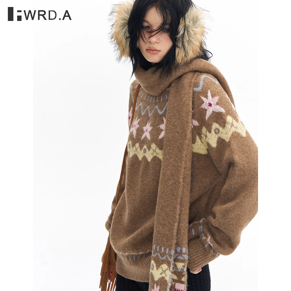 

FWRD 2025 Новый винтажный шерстяной свитер Fair Isle для женщин, вязаный пуловер с шестиконечной звездой и круглым вырезом, зимний джемпер в стиле ретро # FWRD6020