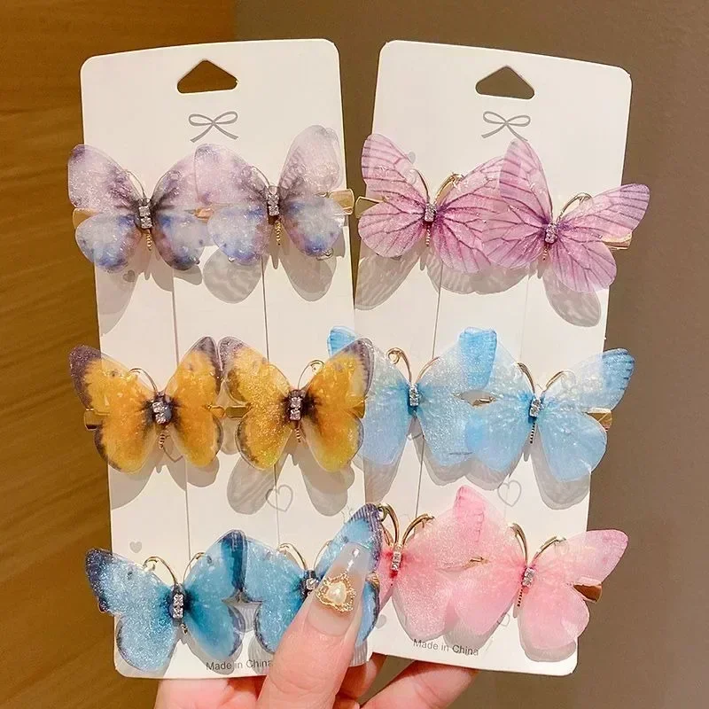 Horquillas de mariposa coloridas para niña, pasadores para el cabello para mujer, adorno para el cabello dulce, tocado de arcoíris, accesorios para el cabello de moda, 2/6 Uds.